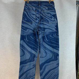 Blue Wide Leg Jeans with a Swirly Pattern
